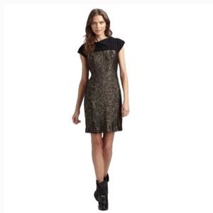 Tori Burch Silk Gold sequin/studded Dress Sz 6 Designer Holiday Luxury Moto